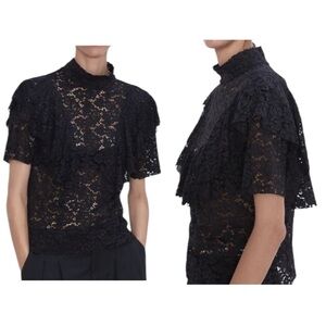 ZARA ☆ Black Lace Ruffle Front Blouse Top
